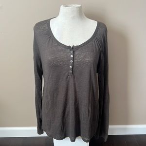NWT Joie long sleeve linen paradise top in olive w/buttons sz L